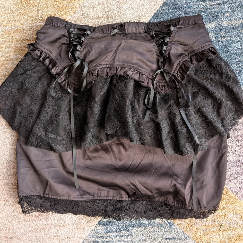 Black Lace Skirt with Ribbon Details